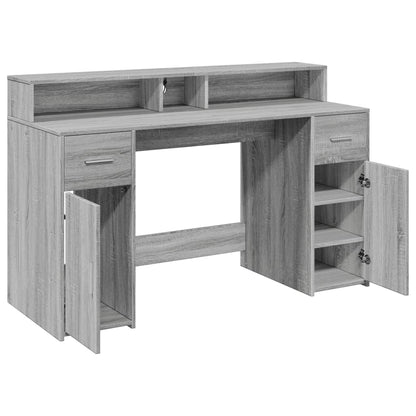 Bureau met LED-verlichting 140x55x91 cm hout grijs sonoma eiken