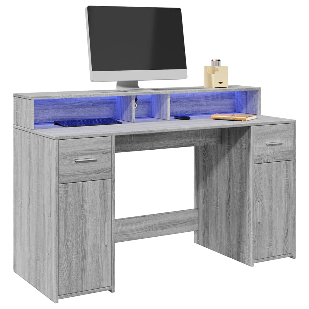 Bureau met LED-verlichting 140x55x91 cm hout grijs sonoma eiken