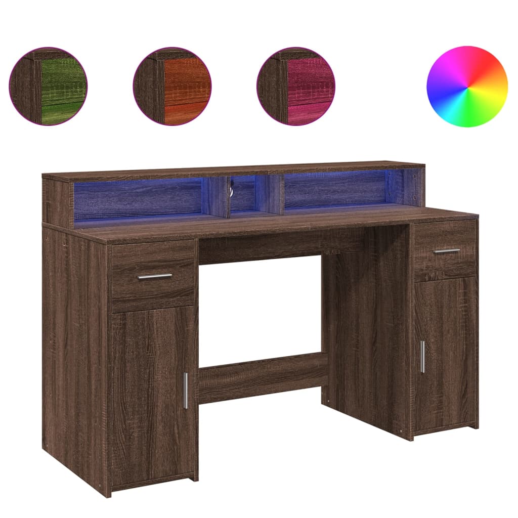 Bureau met LED-verlichting 140x55x91 cm hout bruin eikenkleurig