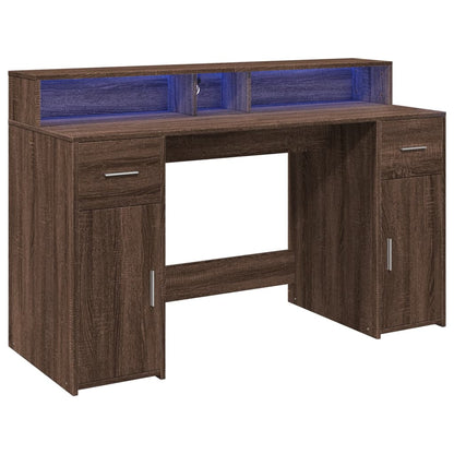 Bureau met LED-verlichting 140x55x91 cm hout bruin eikenkleurig