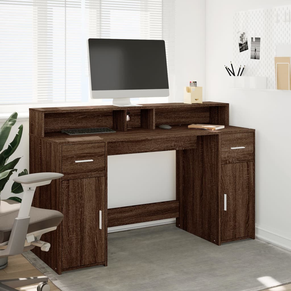 Bureau met LED-verlichting 140x55x91 cm hout bruin eikenkleurig