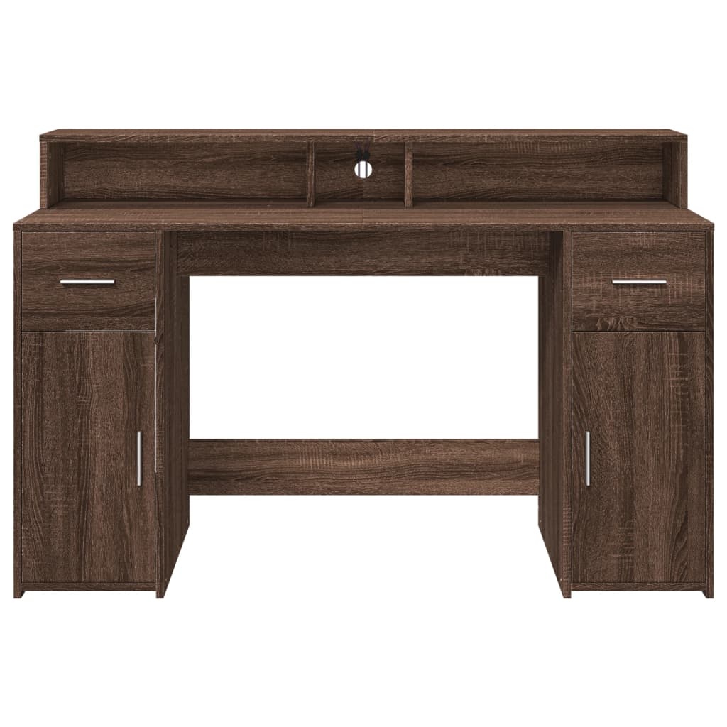 Bureau met LED-verlichting 140x55x91 cm hout bruin eikenkleurig