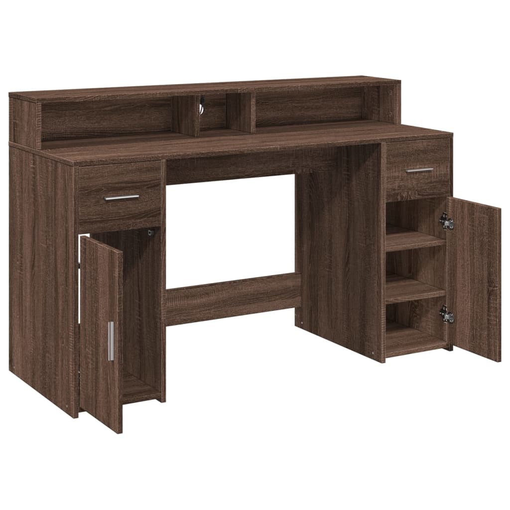 Bureau met LED-verlichting 140x55x91 cm hout bruin eikenkleurig