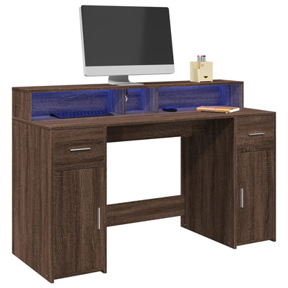 Bureau met LED-verlichting 140x55x91 cm hout bruin eikenkleurig