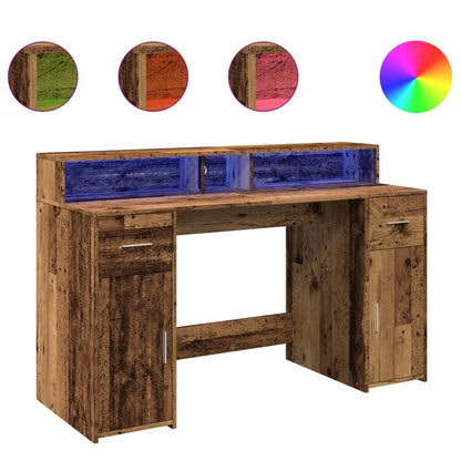 Bureau met LED-verlichting 140x55x91 cm bewerkt hout oud hout