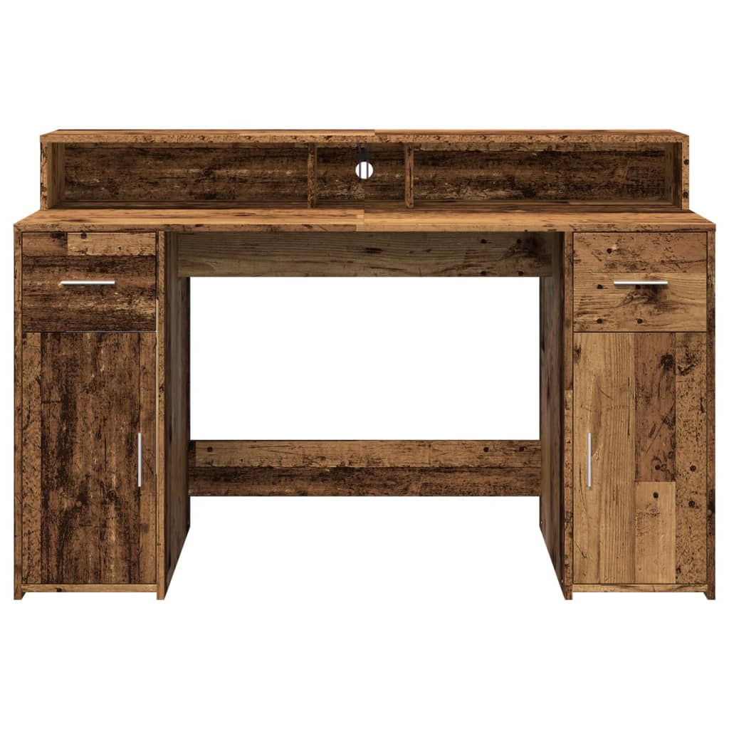 Bureau met LED-verlichting 140x55x91 cm bewerkt hout oud hout