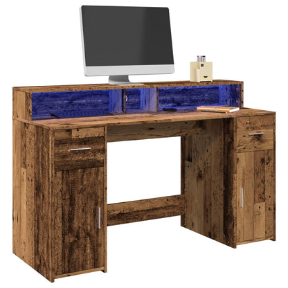 Bureau met LED-verlichting 140x55x91 cm bewerkt hout oud hout