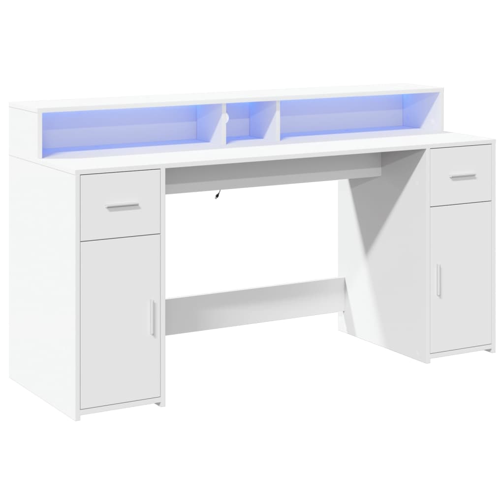 Bureau met LED-verlichting 160x55x91 cm bewerkt hout wit