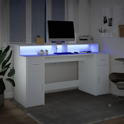 Bureau met LED-verlichting 160x55x91 cm bewerkt hout wit