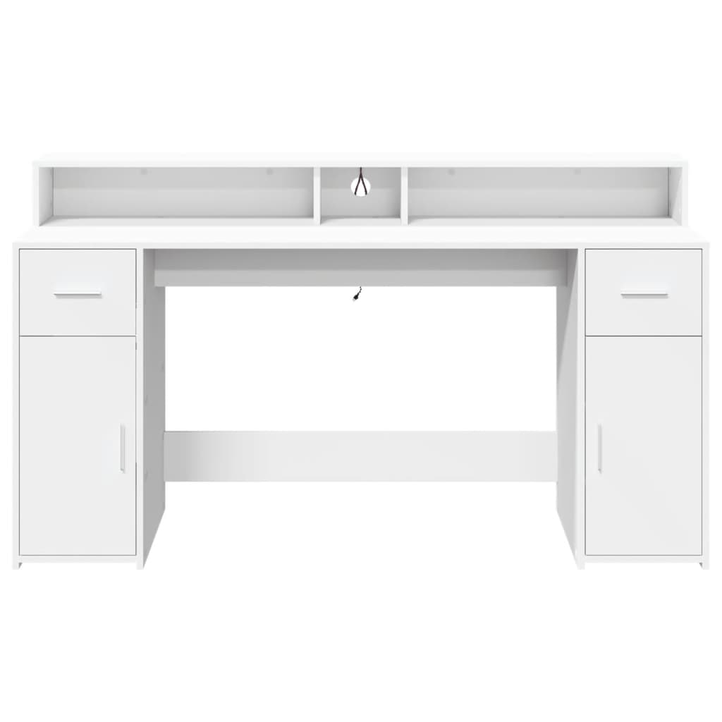 Bureau met LED-verlichting 160x55x91 cm bewerkt hout wit