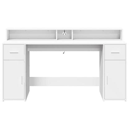 Bureau met LED-verlichting 160x55x91 cm bewerkt hout wit