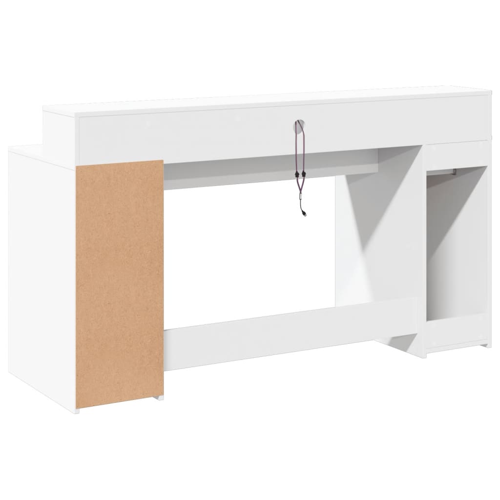 Bureau met LED-verlichting 160x55x91 cm bewerkt hout wit