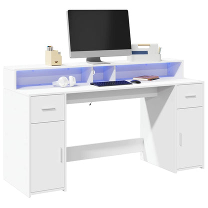 Bureau met LED-verlichting 160x55x91 cm bewerkt hout wit