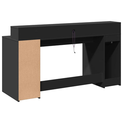 Bureau met LED-verlichting 160x55x91 cm bewerkt hout zwart