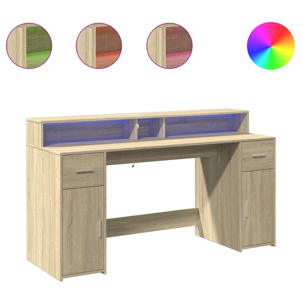 Bureau met LED-verlichting 160x55x91 cm hout sonoma eikenkleur