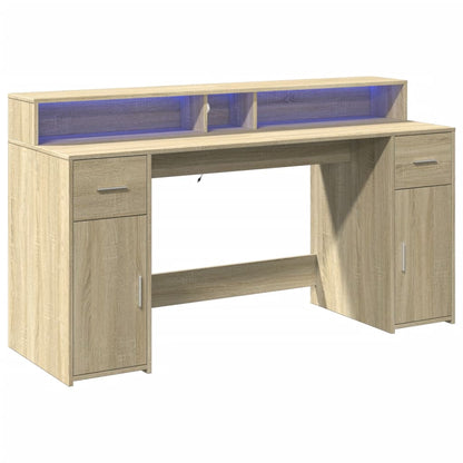 Bureau met LED-verlichting 160x55x91 cm hout sonoma eikenkleur