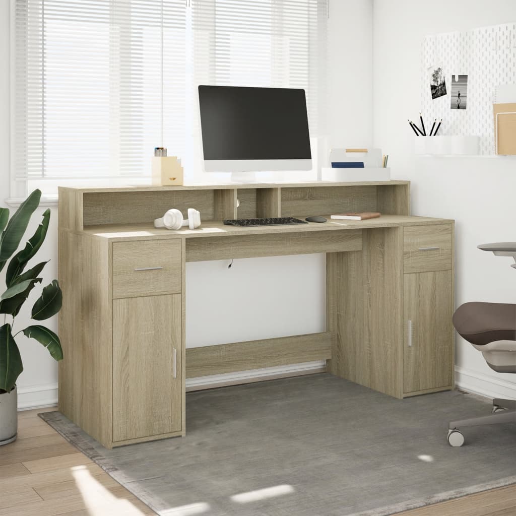 Bureau met LED-verlichting 160x55x91 cm hout sonoma eikenkleur