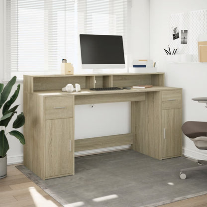 Bureau met LED-verlichting 160x55x91 cm hout sonoma eikenkleur