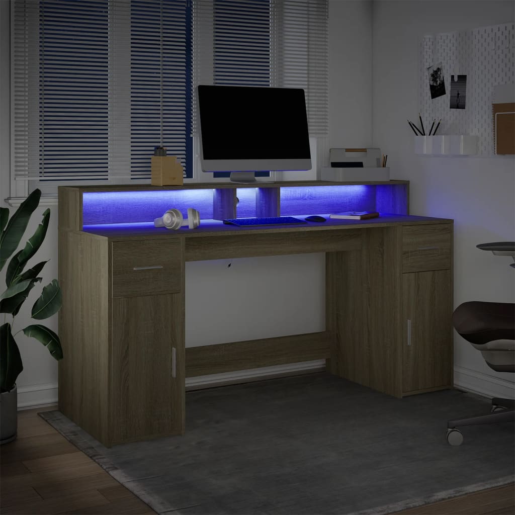 Bureau met LED-verlichting 160x55x91 cm hout sonoma eikenkleur