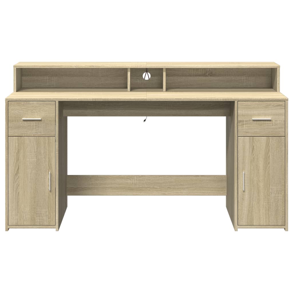 Bureau met LED-verlichting 160x55x91 cm hout sonoma eikenkleur