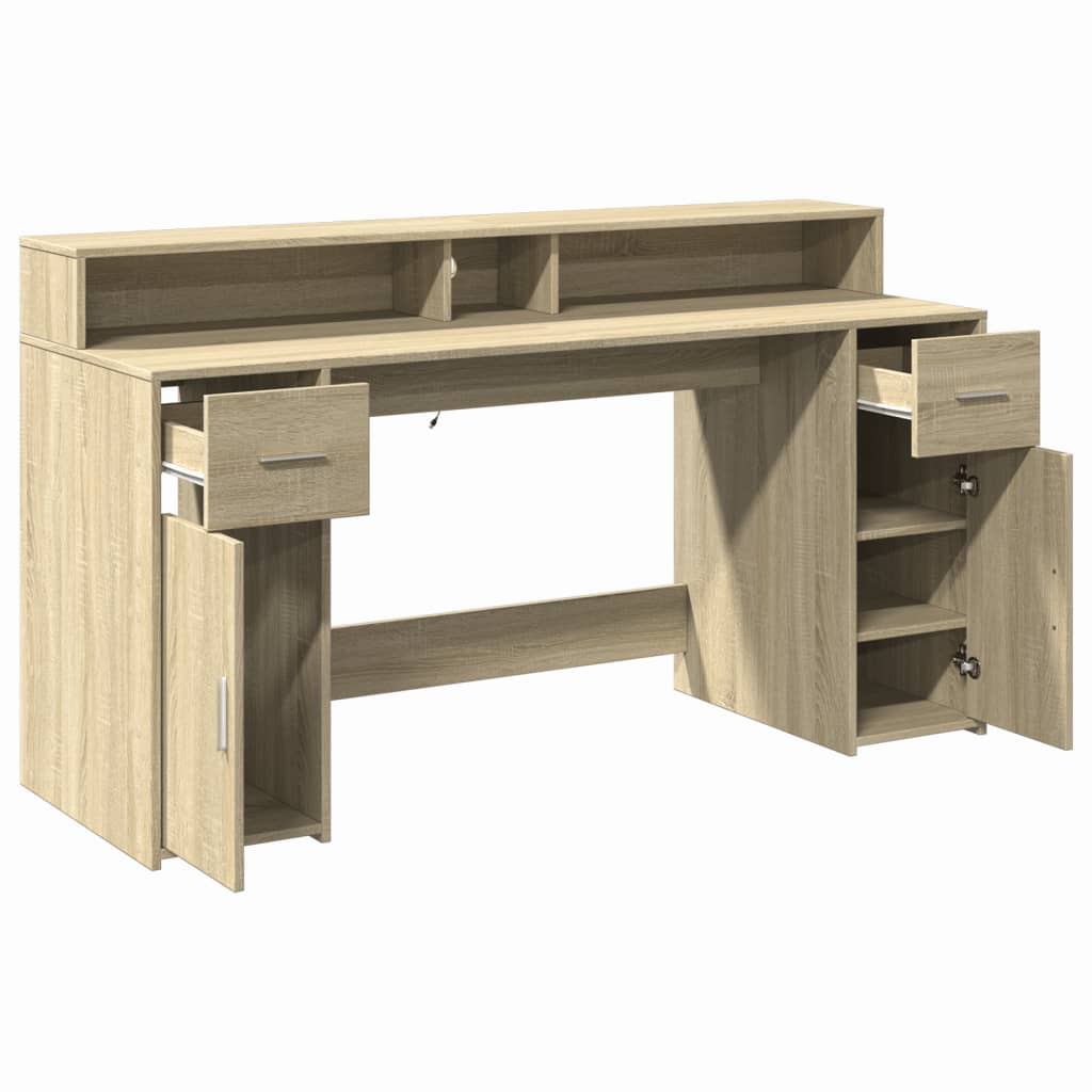 Bureau met LED-verlichting 160x55x91 cm hout sonoma eikenkleur