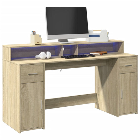 Bureau met LED-verlichting 160x55x91 cm hout sonoma eikenkleur