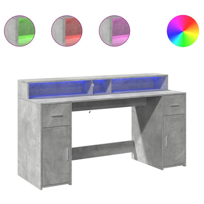 Bureau met LED-verlichting 160x55x91 cm bewerkt hout betongrijs