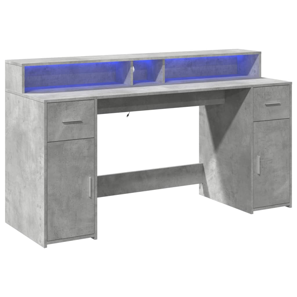 Bureau met LED-verlichting 160x55x91 cm bewerkt hout betongrijs