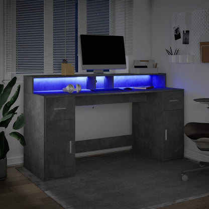 Bureau met LED-verlichting 160x55x91 cm bewerkt hout betongrijs