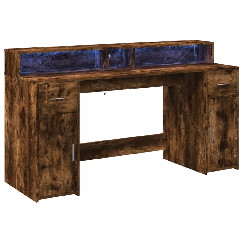 Bureau met LED-verlichting 160x55x91 cm hout gerookt eikenkleur