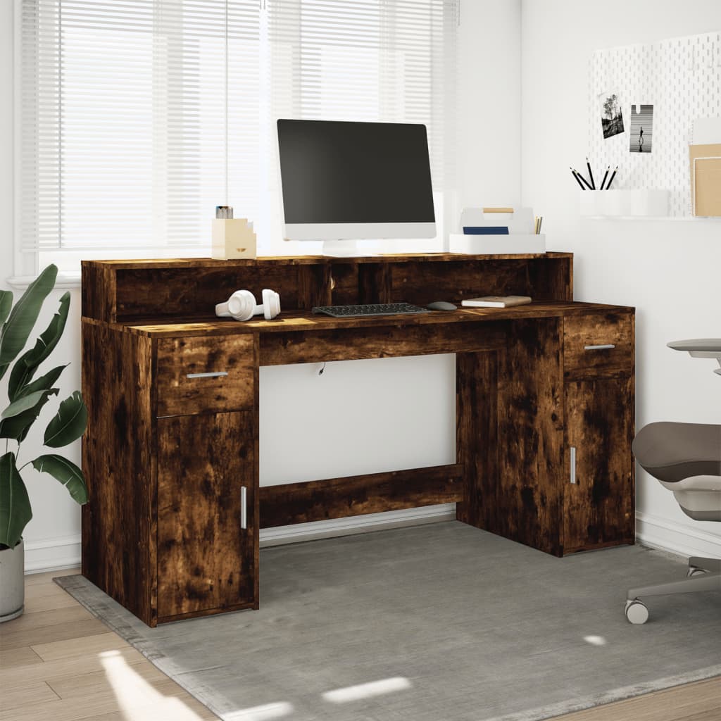 Bureau met LED-verlichting 160x55x91 cm hout gerookt eikenkleur