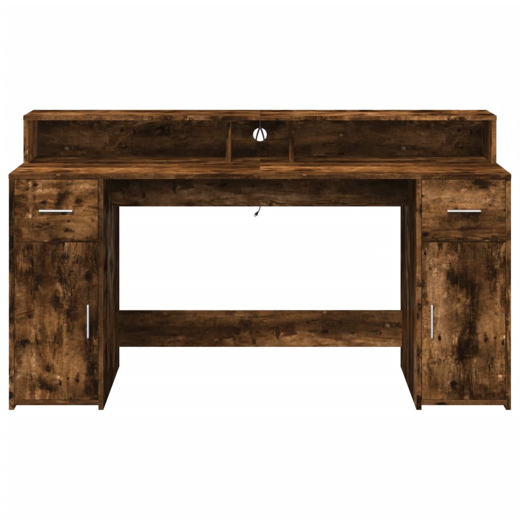 Bureau met LED-verlichting 160x55x91 cm hout gerookt eikenkleur