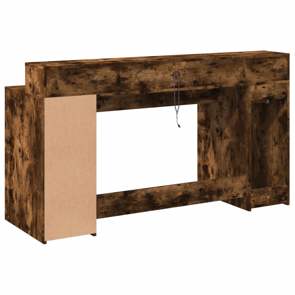 Bureau met LED-verlichting 160x55x91 cm hout gerookt eikenkleur