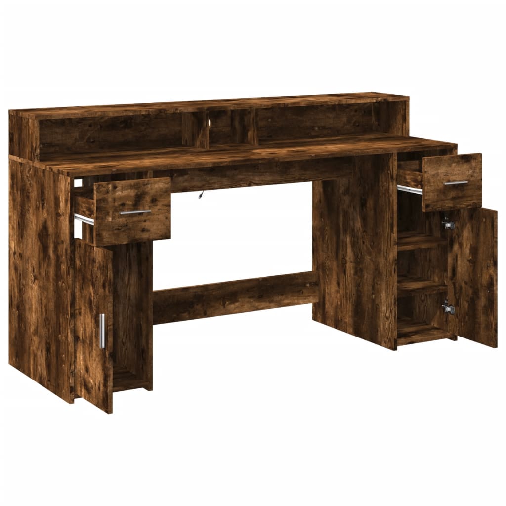 Bureau met LED-verlichting 160x55x91 cm hout gerookt eikenkleur