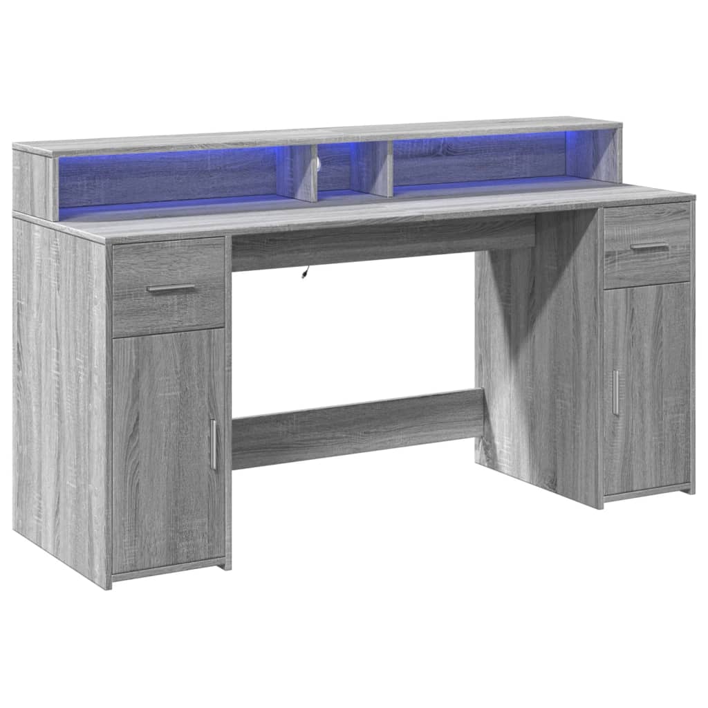 Bureau met LED-verlichting 160x55x91 cm hout grijs sonoma eiken