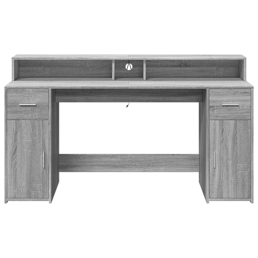 Bureau met LED-verlichting 160x55x91 cm hout grijs sonoma eiken