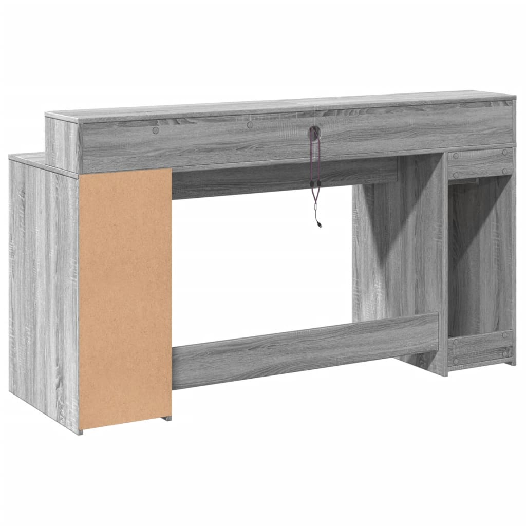 Bureau met LED-verlichting 160x55x91 cm hout grijs sonoma eiken