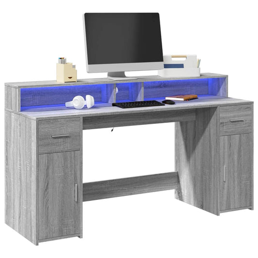 Bureau met LED-verlichting 160x55x91 cm hout grijs sonoma eiken