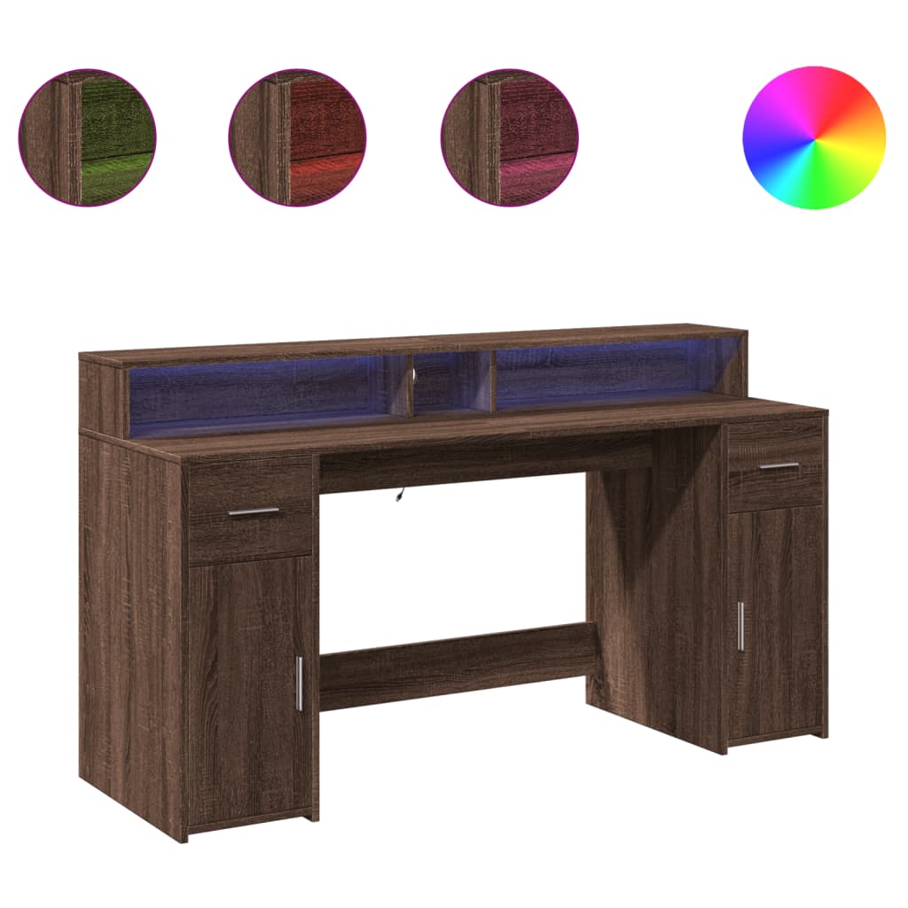 Bureau met LED-verlichting 160x55x91 cm hout bruin eikenkleurig