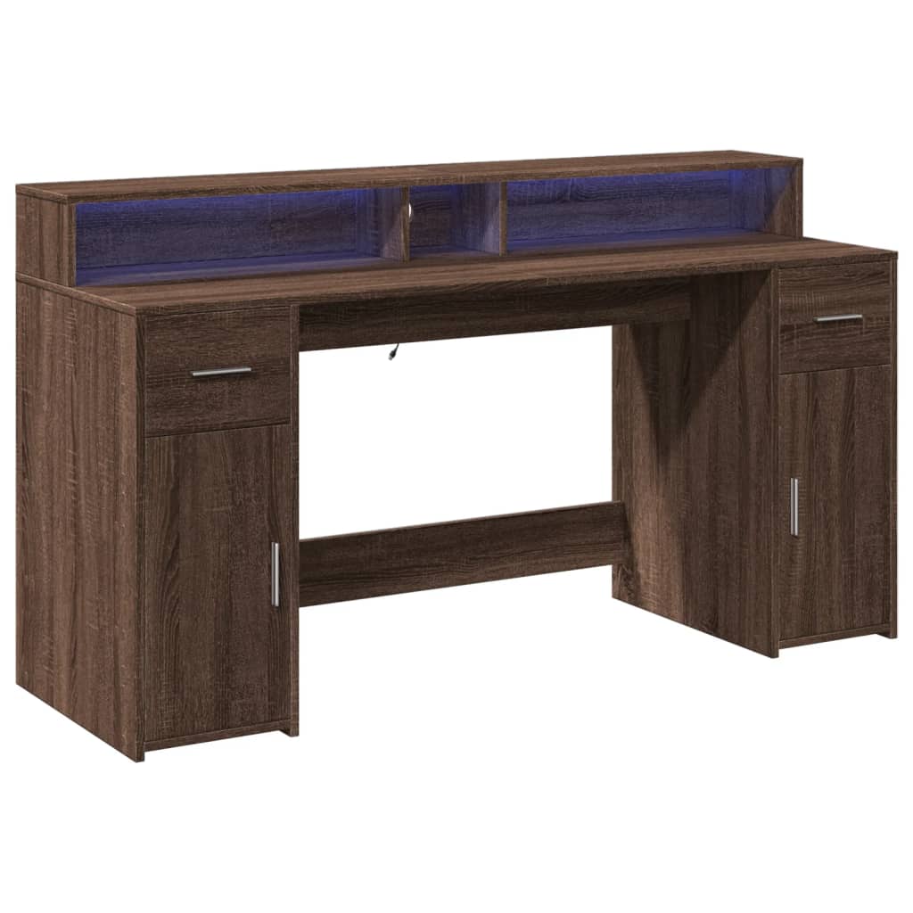 Bureau met LED-verlichting 160x55x91 cm hout bruin eikenkleurig