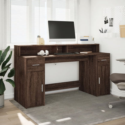 Bureau met LED-verlichting 160x55x91 cm hout bruin eikenkleurig