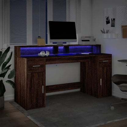 Bureau met LED-verlichting 160x55x91 cm hout bruin eikenkleurig