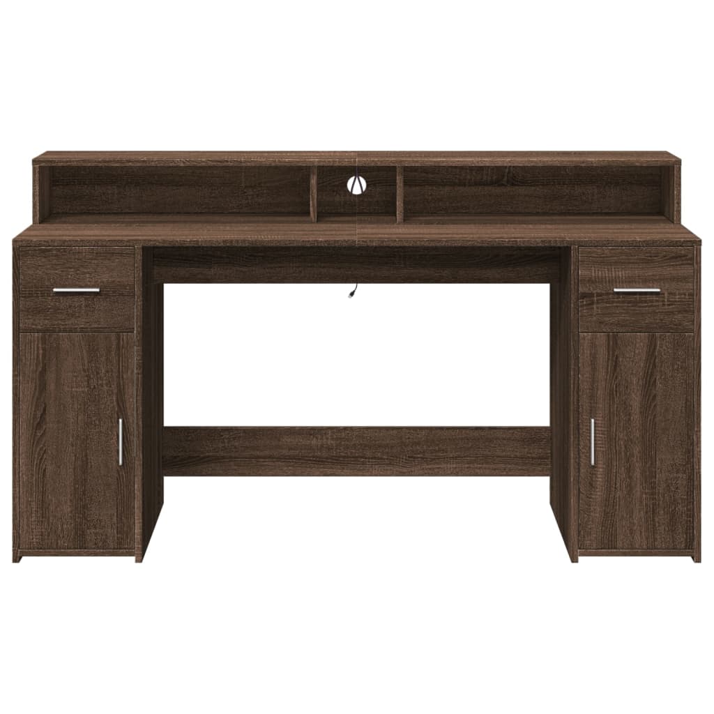 Bureau met LED-verlichting 160x55x91 cm hout bruin eikenkleurig