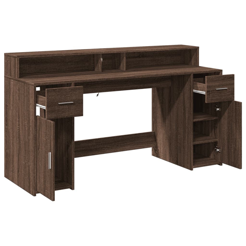 Bureau met LED-verlichting 160x55x91 cm hout bruin eikenkleurig