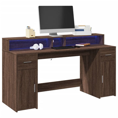 Bureau met LED-verlichting 160x55x91 cm hout bruin eikenkleurig