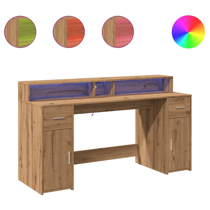 Bureau met LED-verlichting 160x55x91 cm hout artisanaal eiken