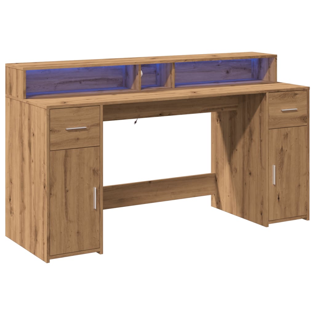 Bureau met LED-verlichting 160x55x91 cm hout artisanaal eiken