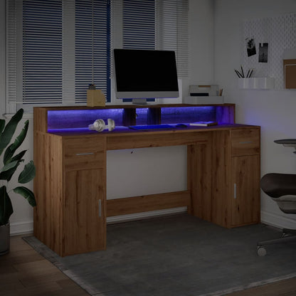 Bureau met LED-verlichting 160x55x91 cm hout artisanaal eiken