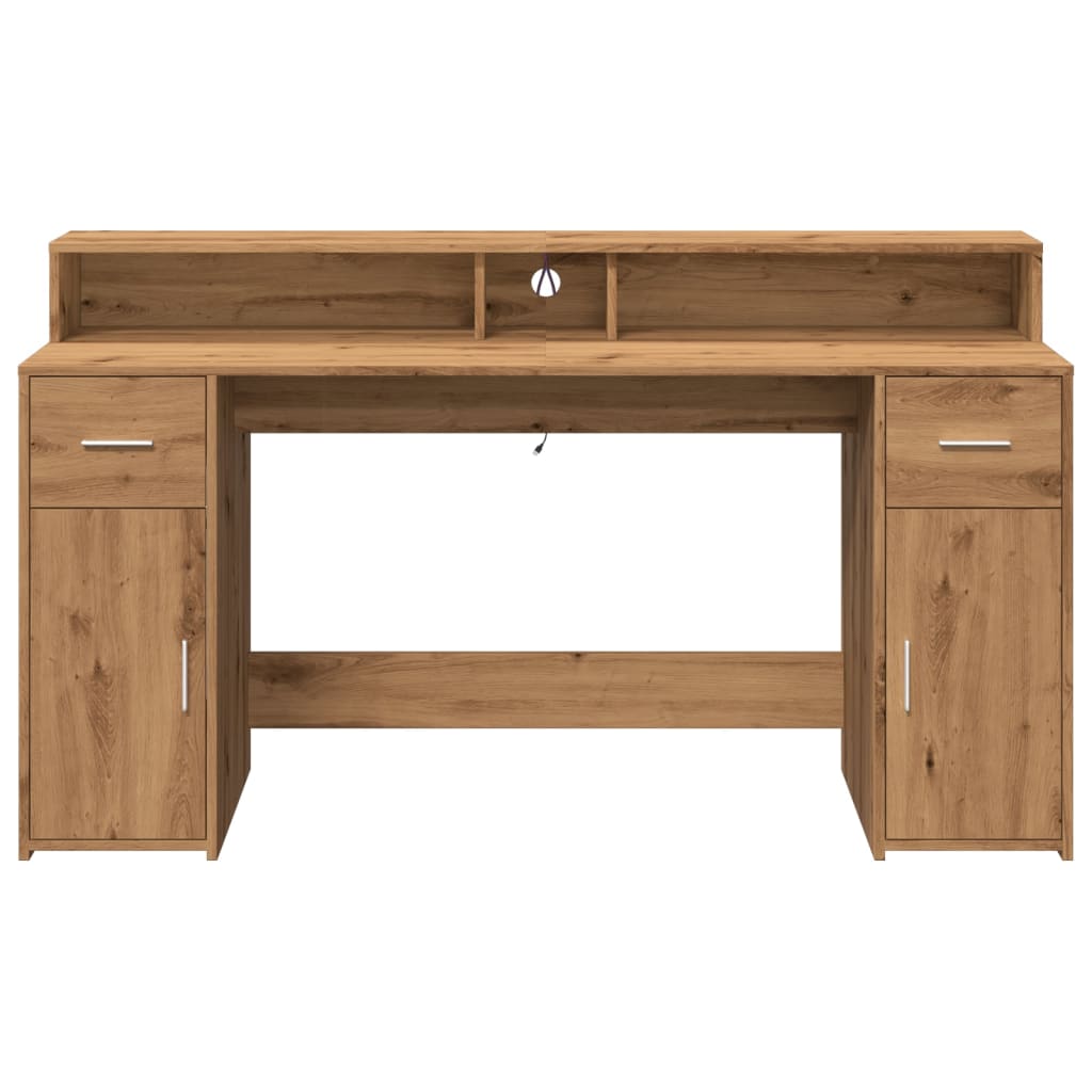 Bureau met LED-verlichting 160x55x91 cm hout artisanaal eiken