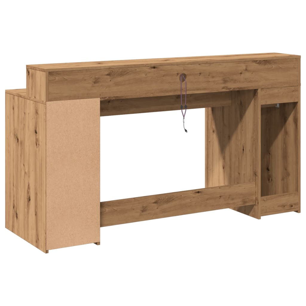 Bureau met LED-verlichting 160x55x91 cm hout artisanaal eiken